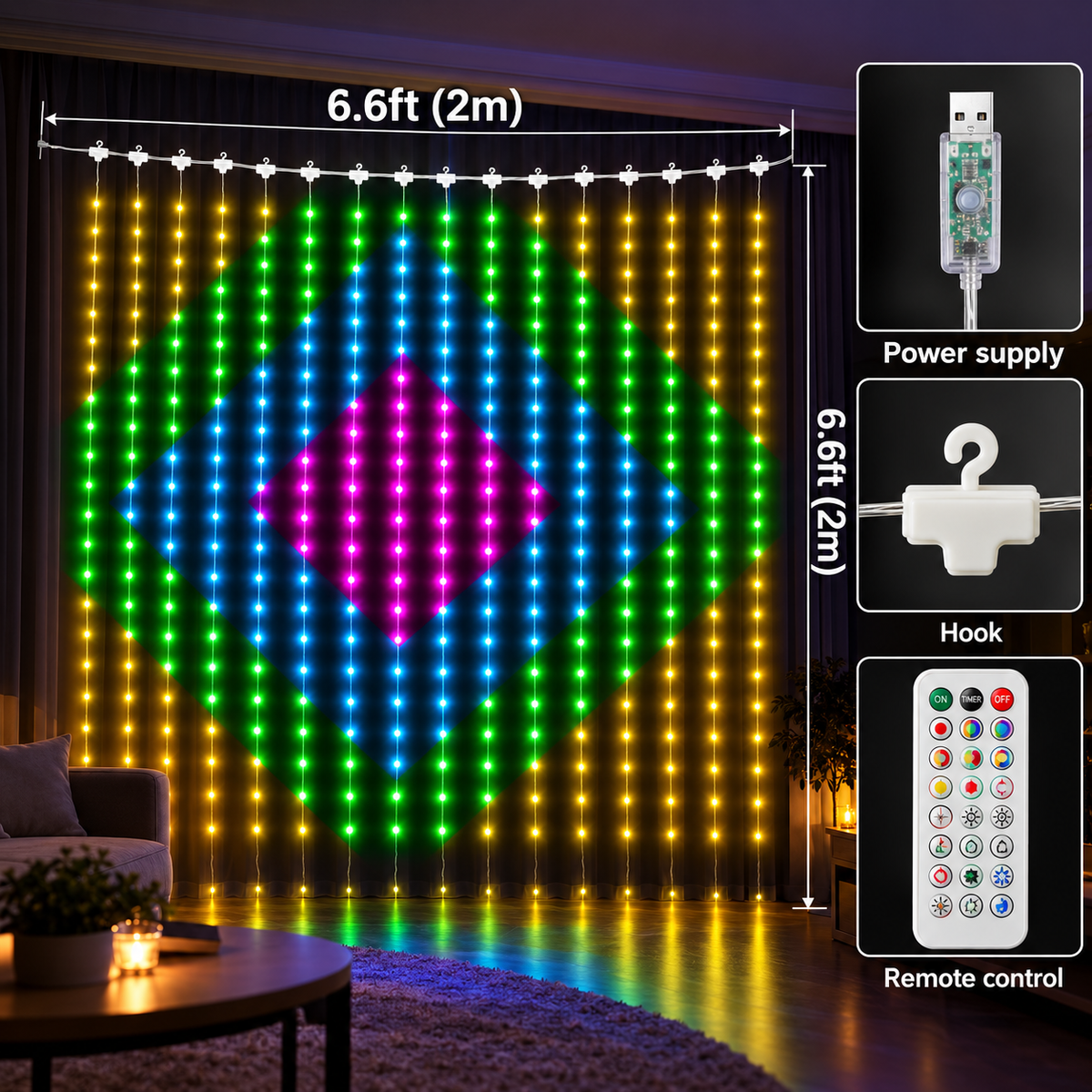 Smart RGB LED Curtain Lights – 400 LEDs, App & Remote Control